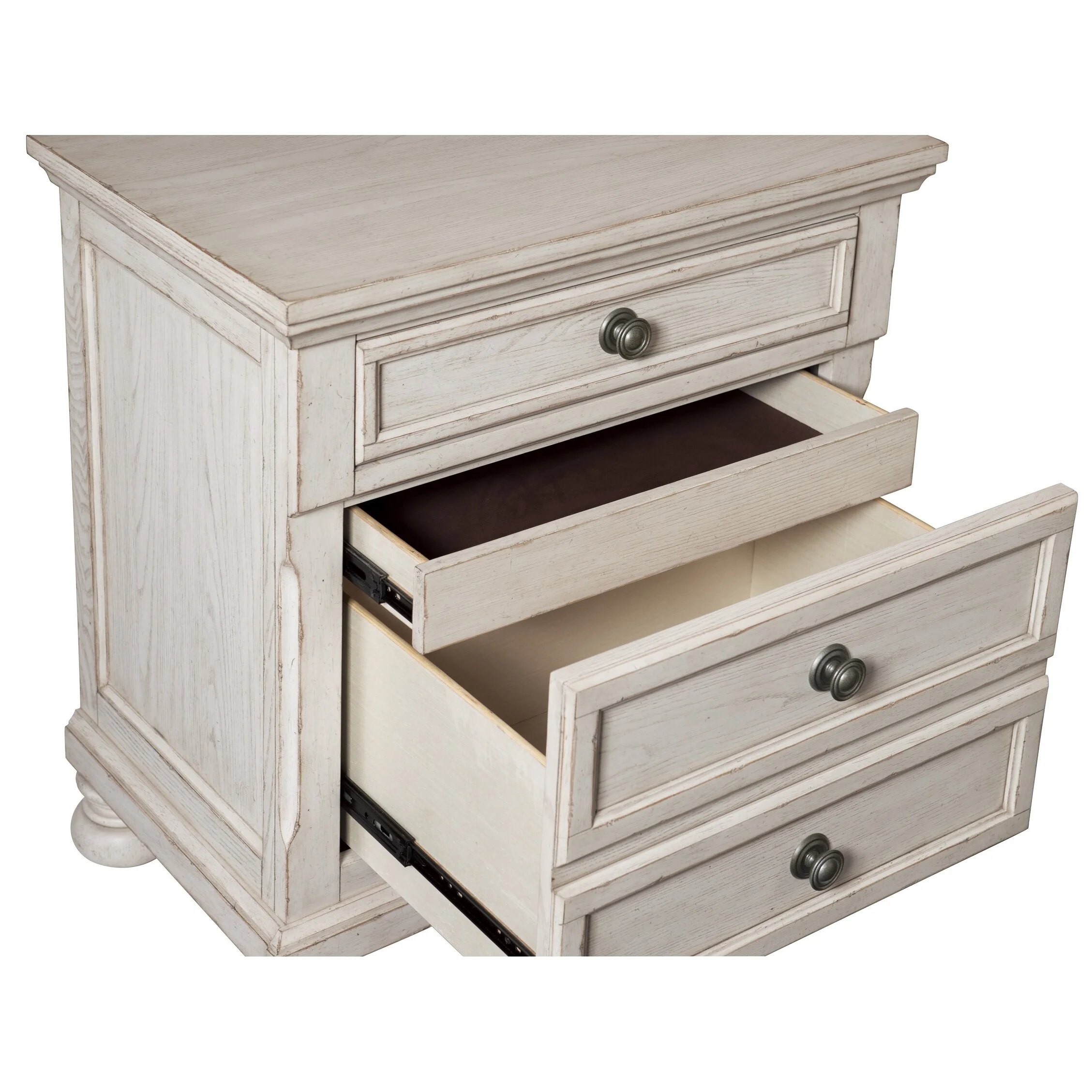 Transitional Wire-Brushed 1pc Nightstand with Hidden Drawer Bun Feet Classic Bedroom Furniture