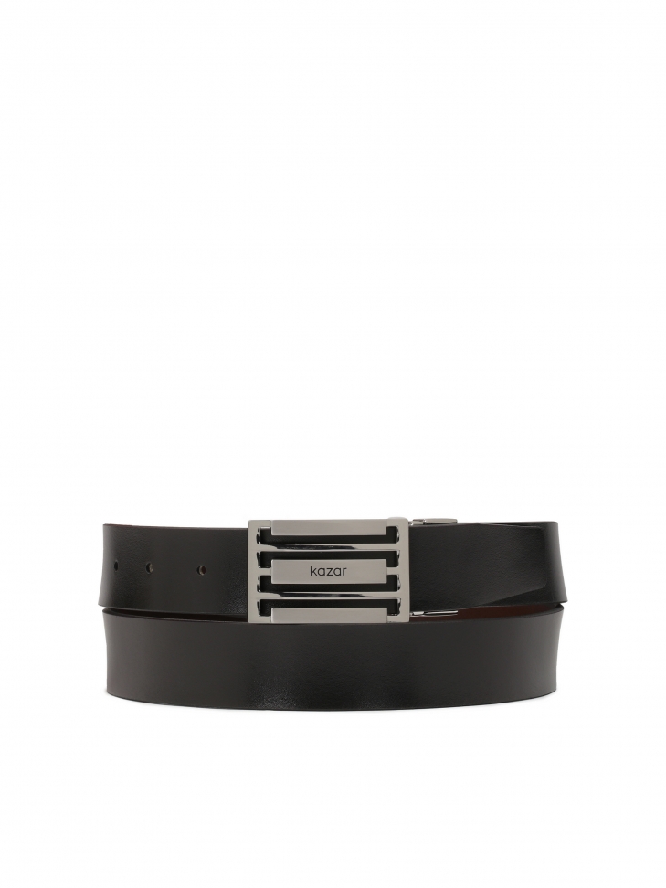 Leather double-sided belt with large buckle