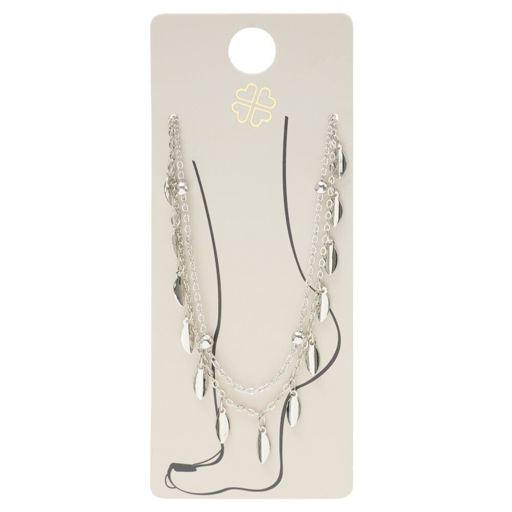 ChaÎne cheville pampilles et perles métal argenté Ø11cm
