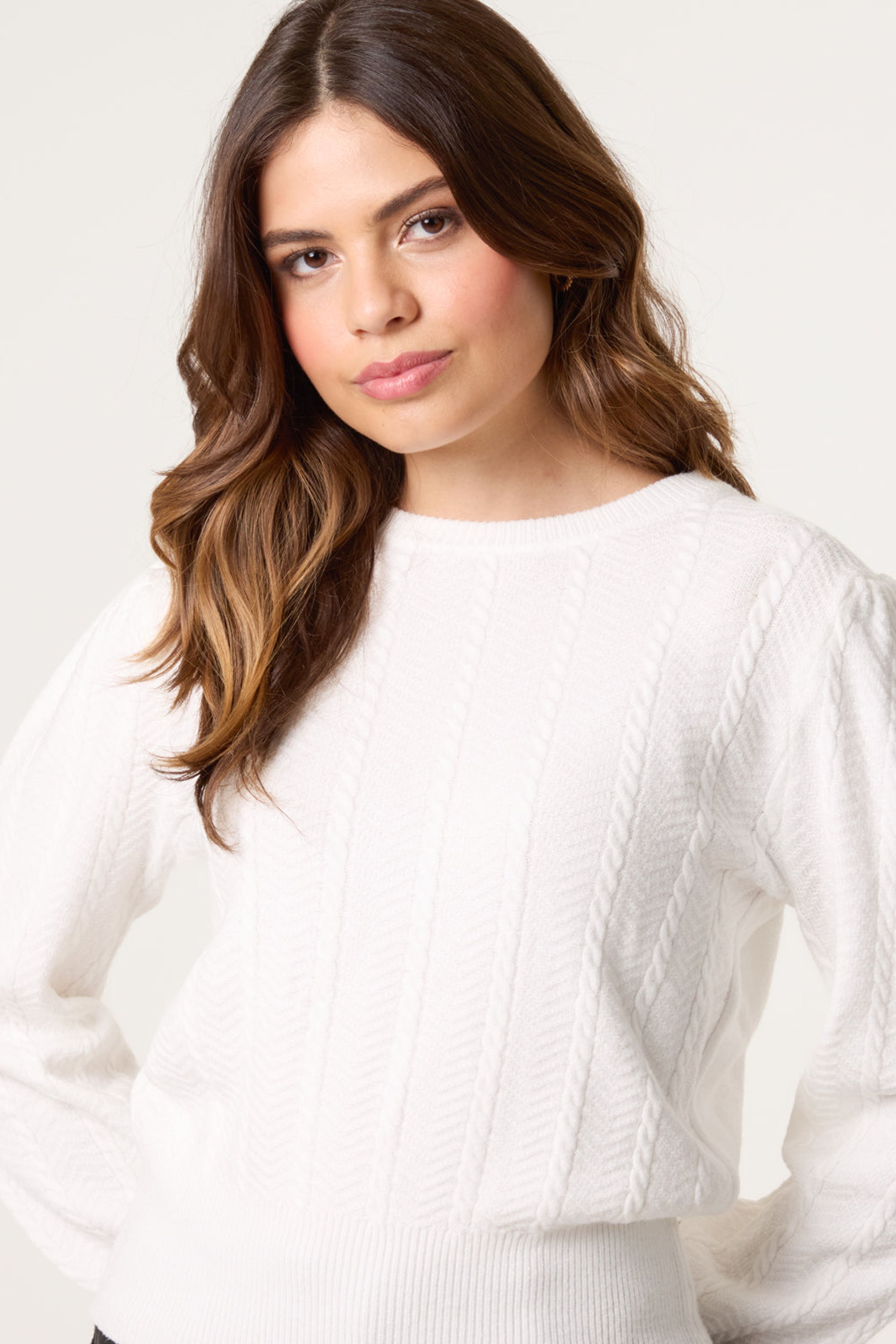Blue Vanilla Ivory Puff Sleeve Textured Jumper