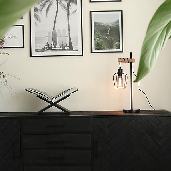 Lampe de table rustique noire avec bois - Stronk