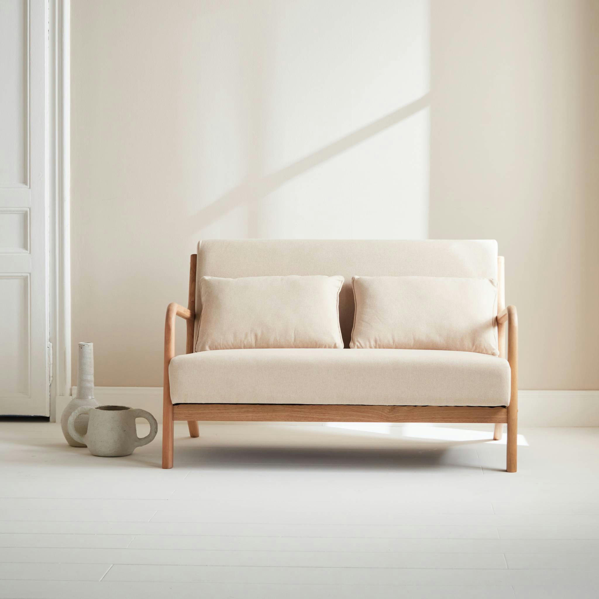 LORENS - Banquette scandinave bois et tissu beige