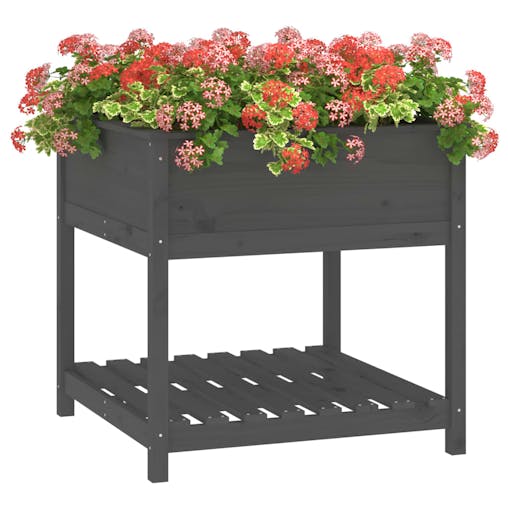 NNEVL Planter with Shelf Grey 82.5x82.5x81 cm Solid Wood Pine