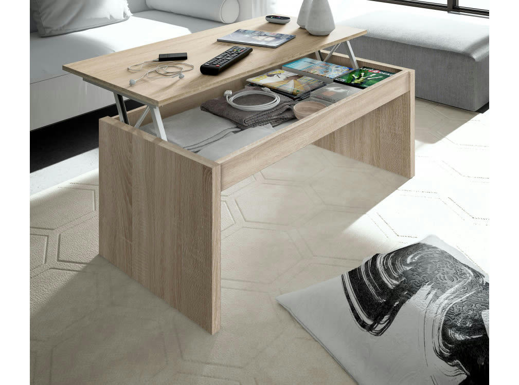 TOM - Table basse à plateau relevable L102cm x H43/54cm - Bois