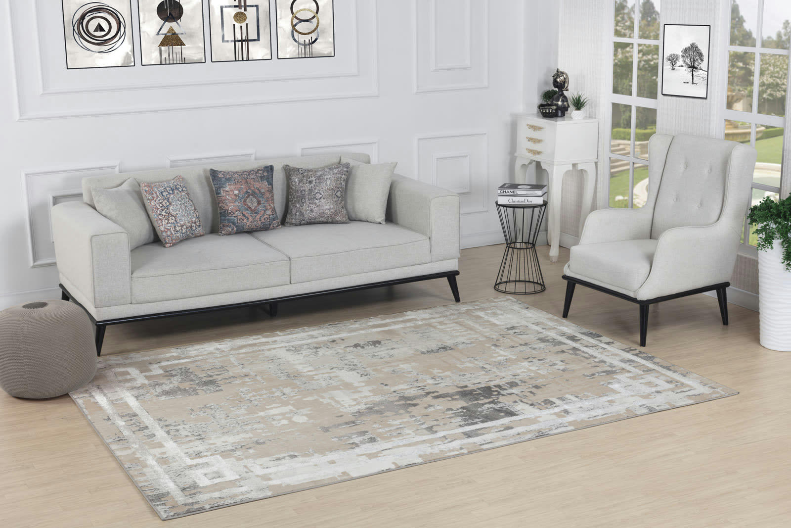 MARTINA - Tapis Abstrait Moderne Beige/Blanc 120x170