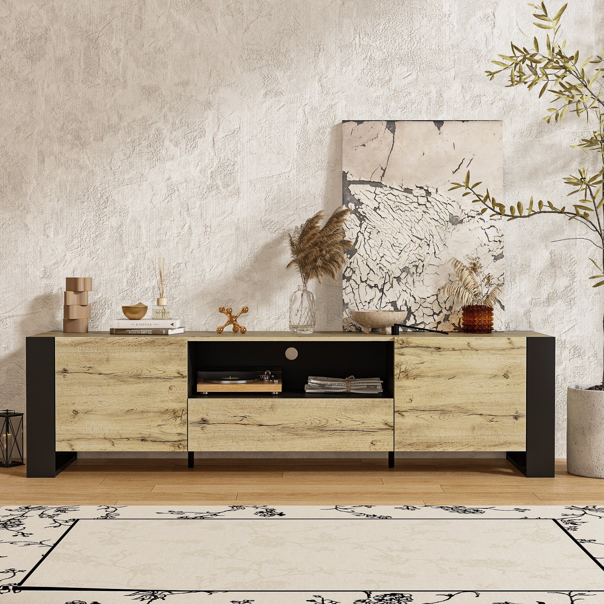 70.8Modern Wood Media Entertainment Center,TV Console for Living Room