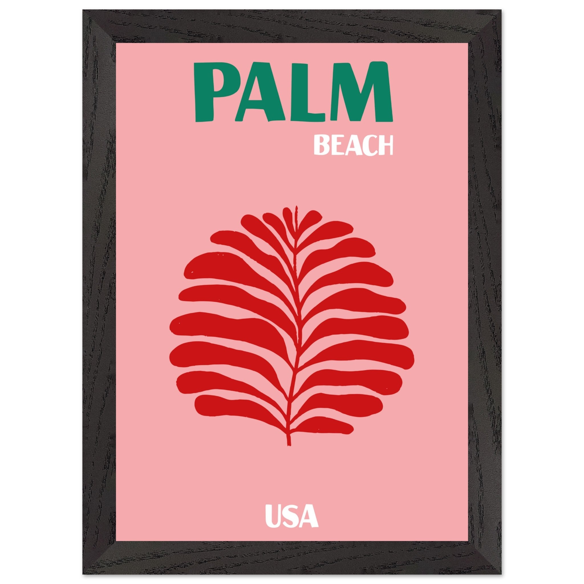 Artfulprints Poster met Lijst USA - Palm Beach  - A4 21x29.7 cm - Roze