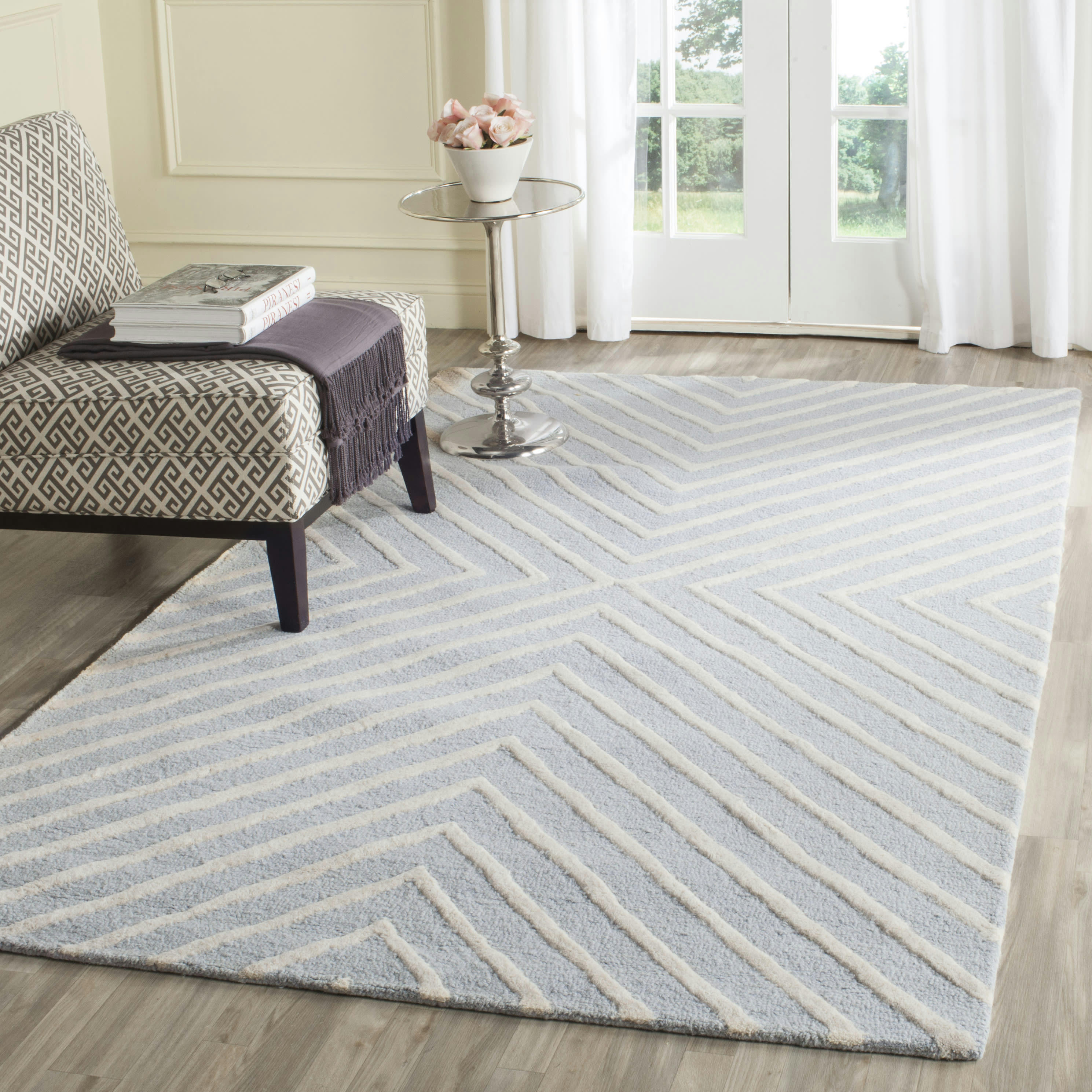 CAMBRIDGE - Tapis de salon interieur en bleu clair & ivoire, 152 x 244 cm