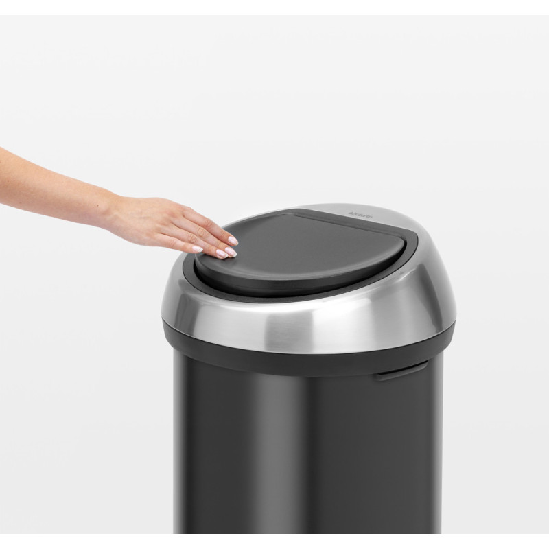 Poubelle Touch Bin noir et argent mat 60 L BRABANTIA