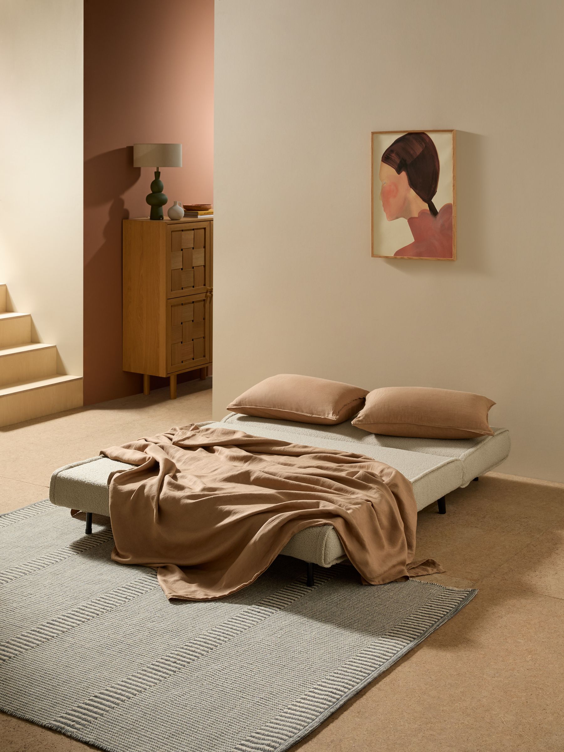 Large Haru 2 Seater Sofa Bed in Mink Brown Natural