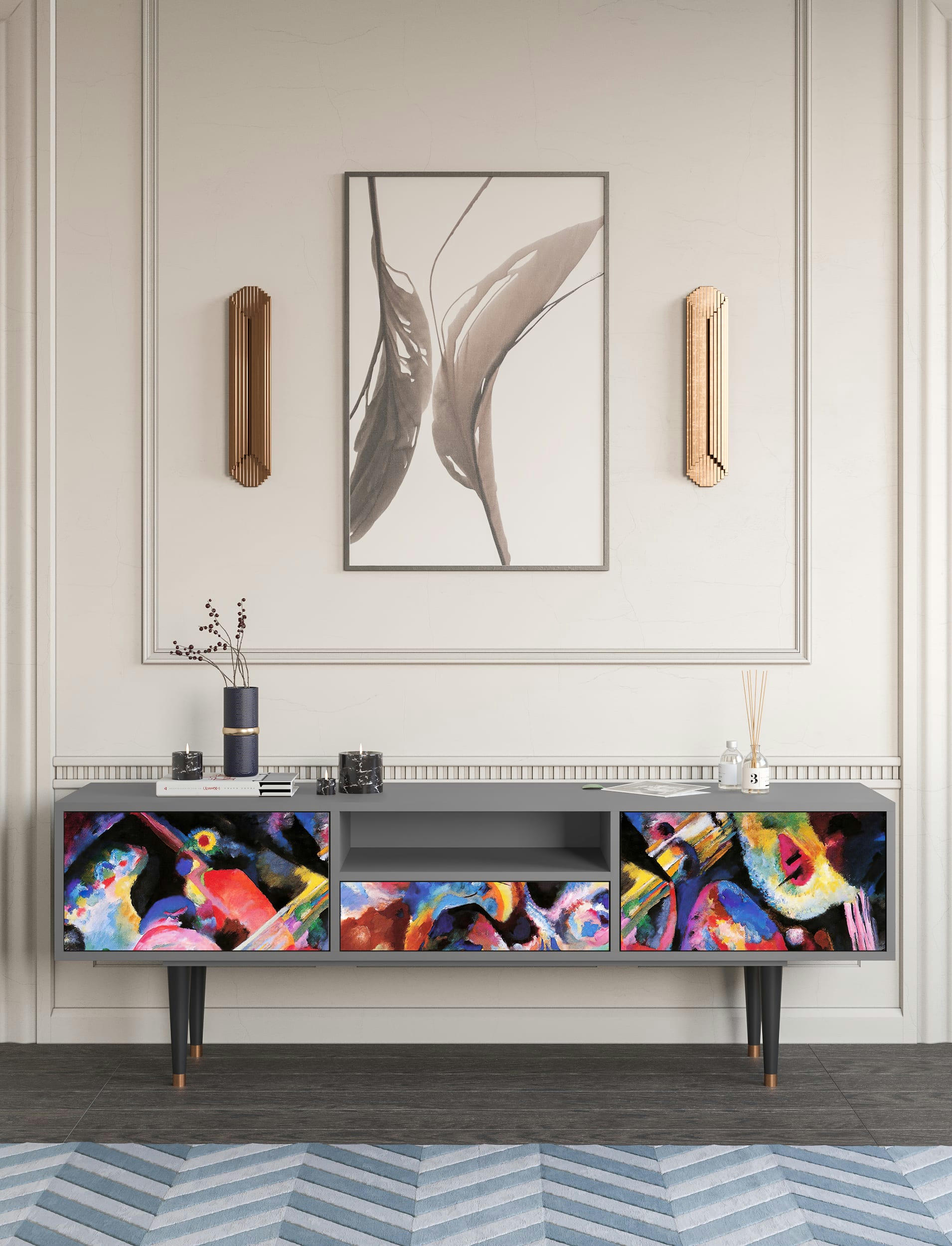 KANDINSKY - Meuble TV  multicolore 1 tiroir et 2 portes L 170 cm