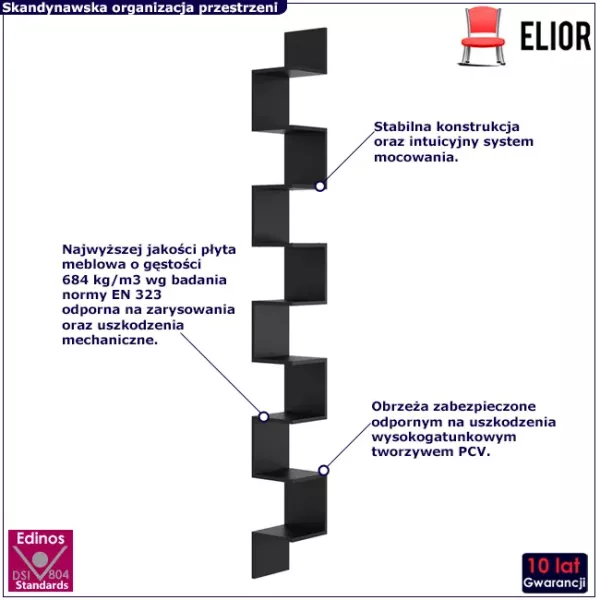 Czarna narożna półka na ścianę - Elska