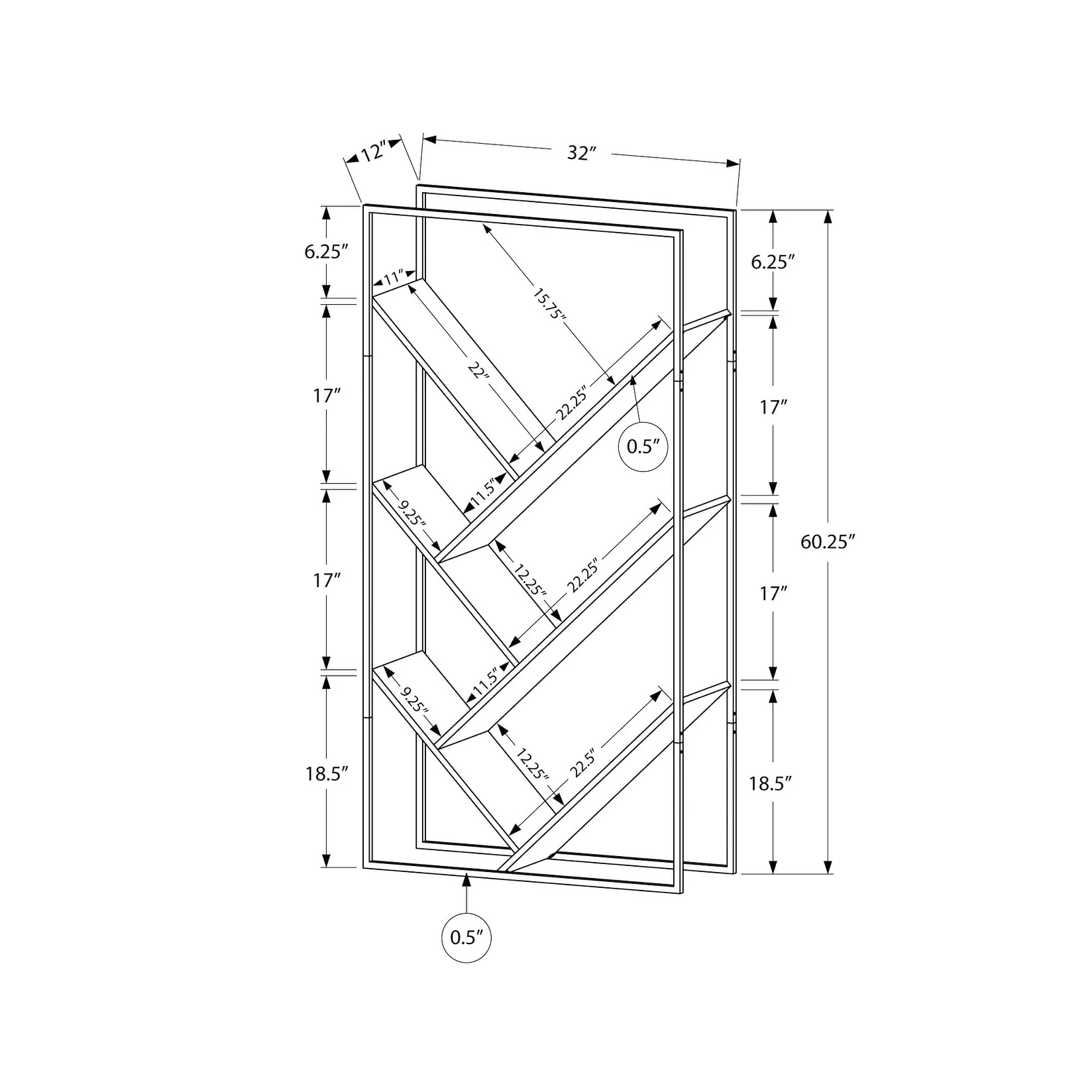 Bookshelf, Bookcase, Etagere, 3 Tier, 60h, Office, Bedroom, Laminate, Metal, Contemporary, Modern