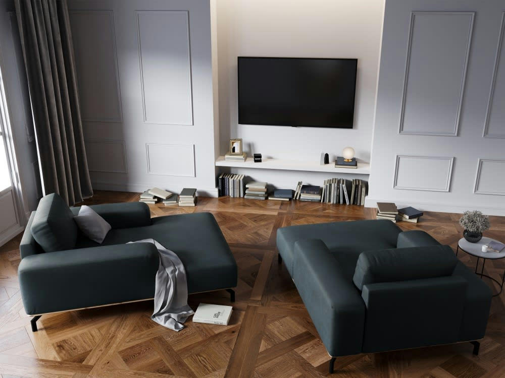 MARC - Méridienne 1 place en cuir bleu