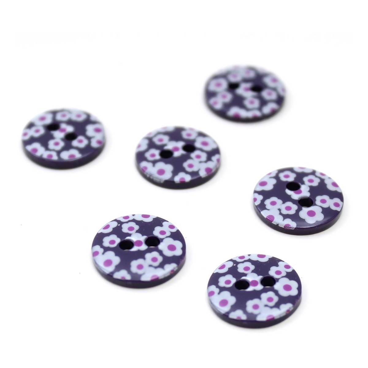 Hemline Blue Novelty Patterned Button 6 Pack