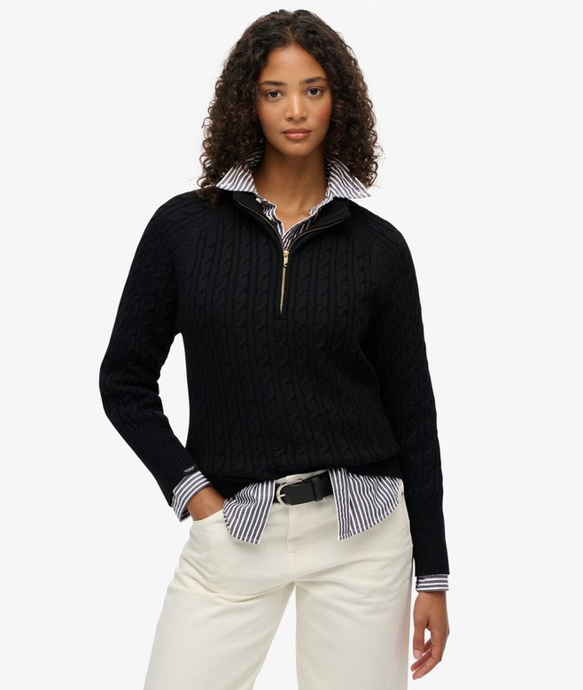 Brushed Cable Knit Henley Jumper