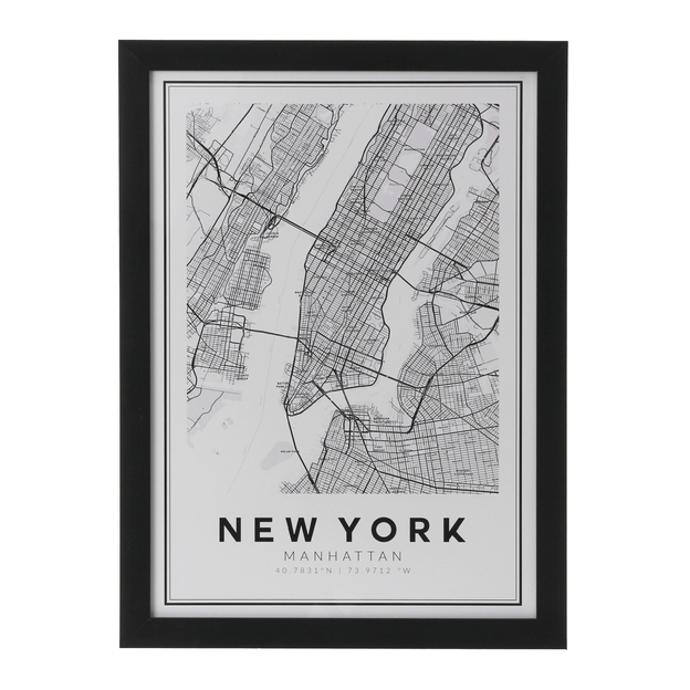 QUADRO 28 CM X 38 CM ROAD MAP NEW YORK