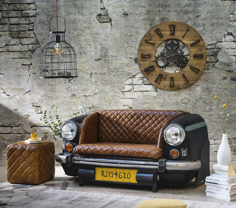 Scott - Horloge murale à rouages en sapin et métal noir D89