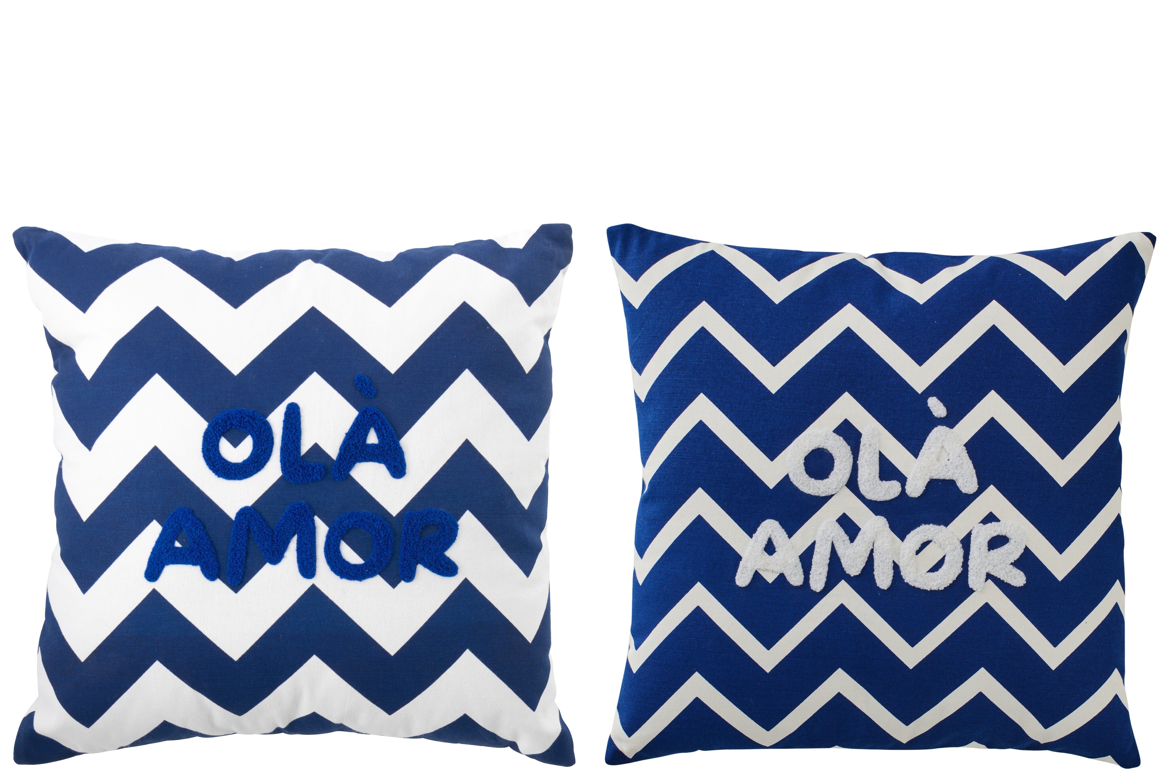 J-Line kussen Ola Amor - katoen - wit/donkerblauw - set van 2
