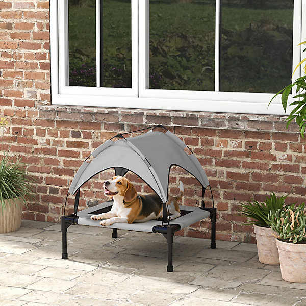 Lit chien sur pied avec voile ombrage - sac de transport - gris