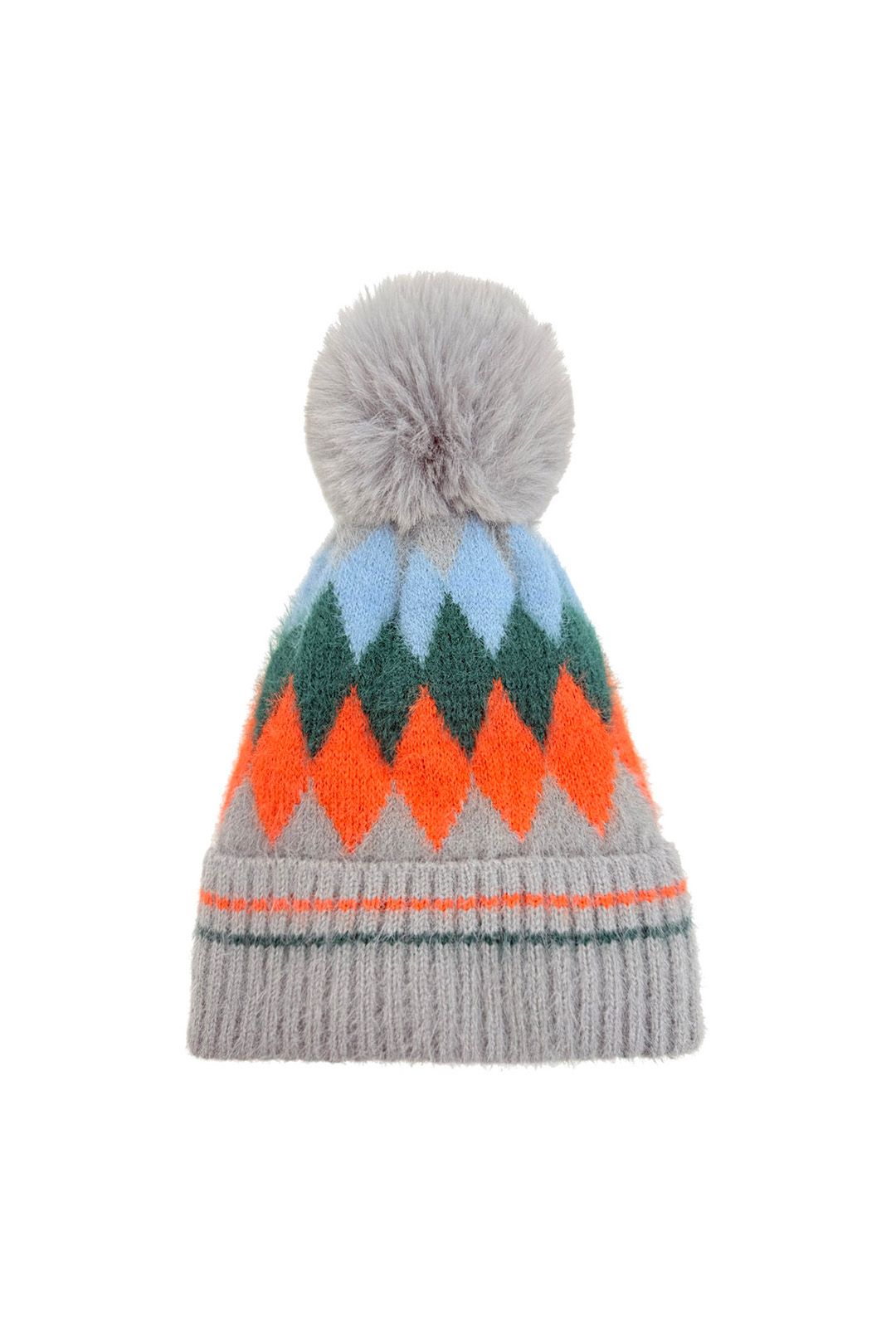 Vellin Colorful Diamond-Shaped Pom Pom Hat