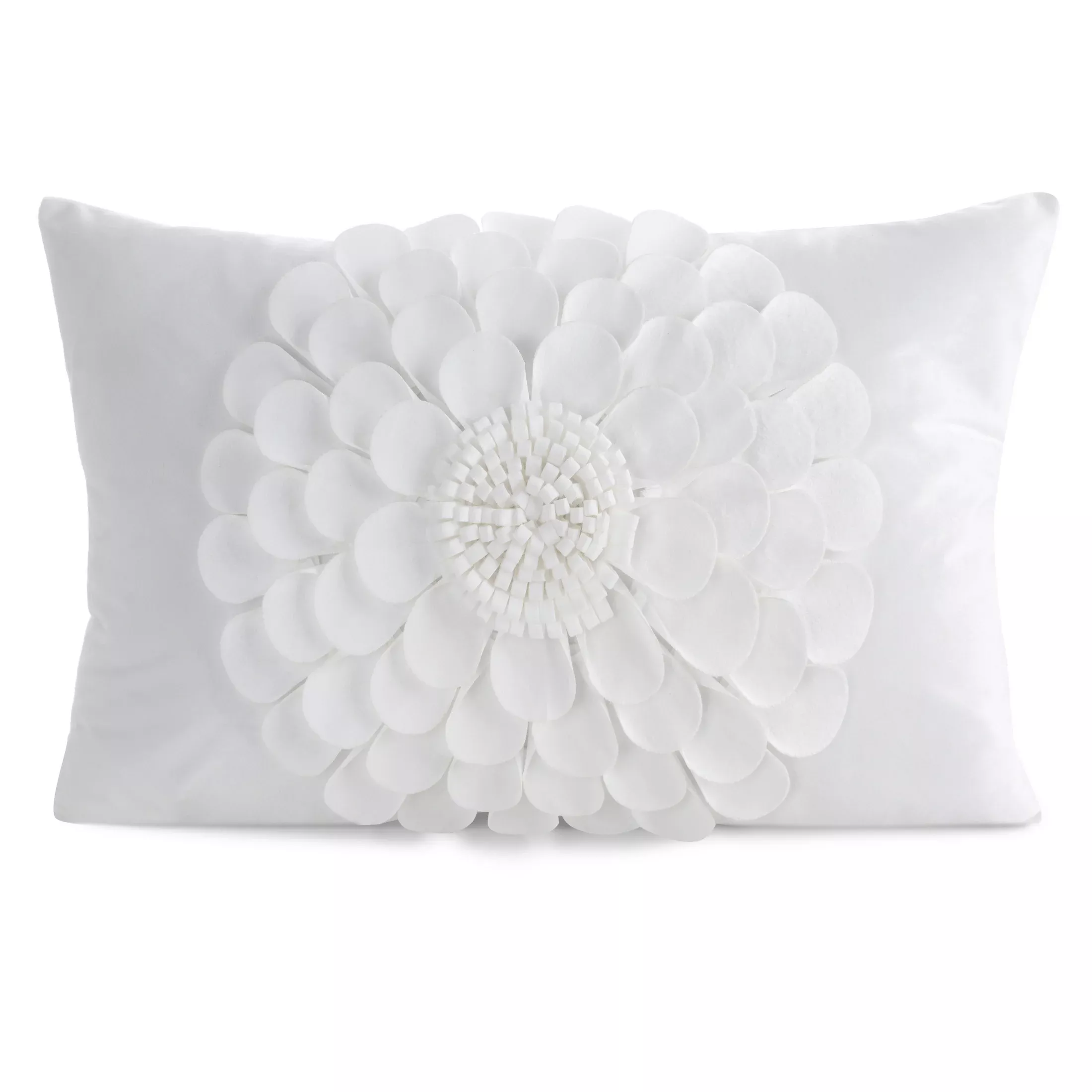 Poszewka na poduszkę 30 x 50 cm z welwetu kolor kremowy zdobiona trójwymiarowym motywem kwiatu FLORES 2