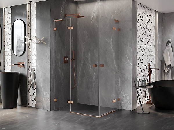 Mexen Lunar L Duo cabine de douche à charnière gauche 115 x 100 cm, transparent, cuivre brossé - 834L-115L-100P-65-00