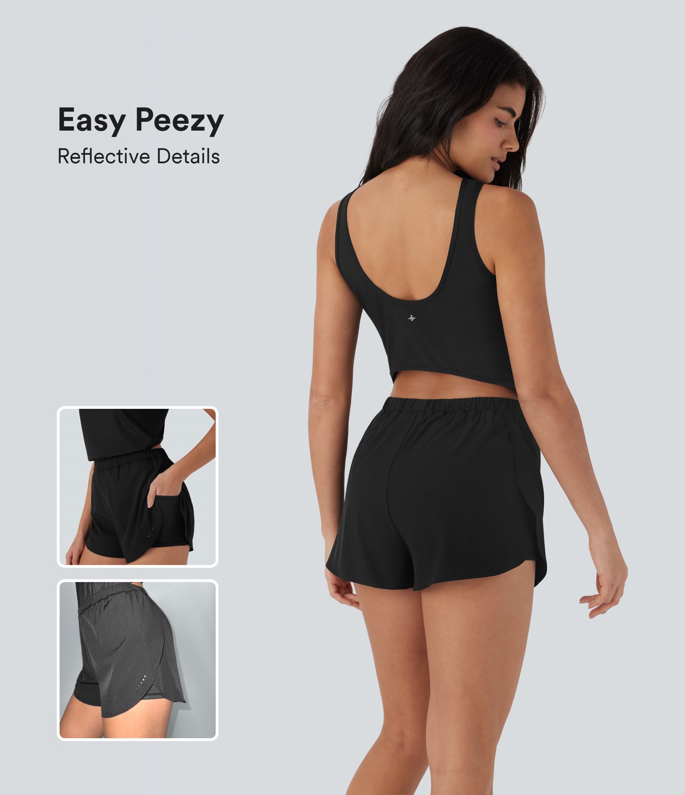 Combi-short running 2-en-1 dos nu réfléchissant séchage rapide avec poches latérales - Édition Easy Peasy - UPF50