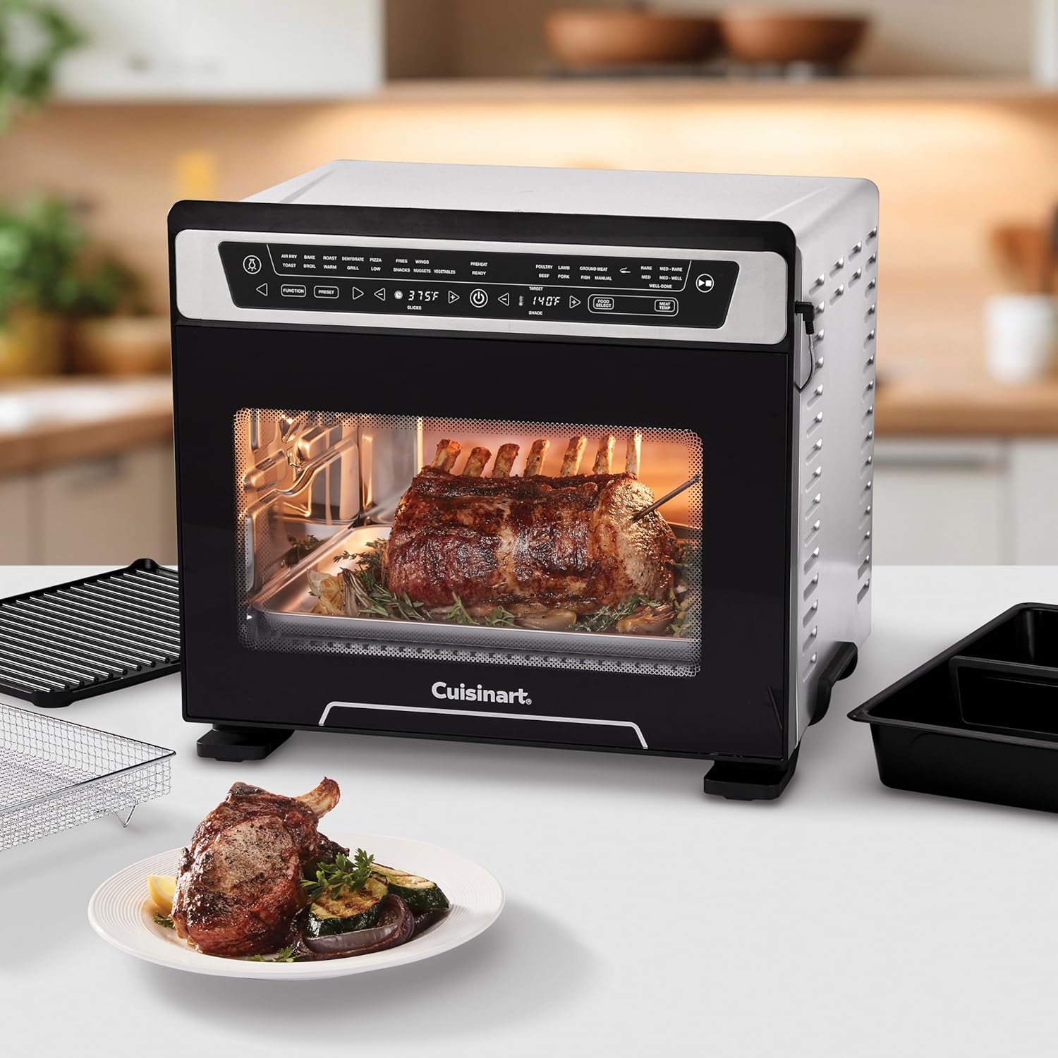 Cuisinart 15-in-1 Extra-Large Digital Air Fryer Oven with 9x13 2-in-1 Pan, Air Fry 4 Lbs of Wings, Cook a 13 Lb Turkey or 5+ Lb Chicken, Toast 9 Slices of Bread, and Bake a 13 Pizza, TOA-112