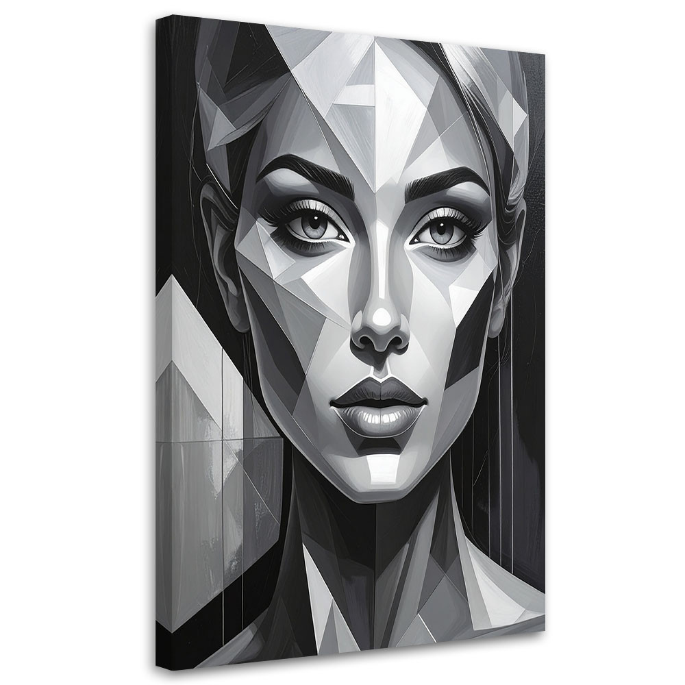 Obraz do salonu sypialni, Kobieta Geometryczny Portret czarno biały 20x30