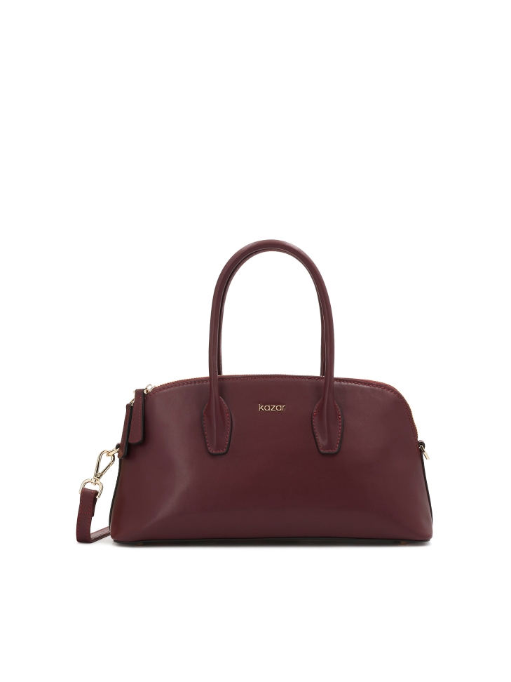 Stiff bag made of burgundy natural leather