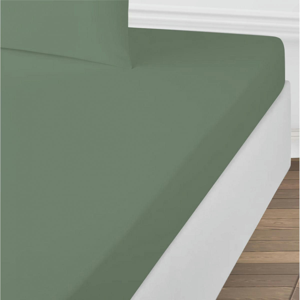 ESSENTIEL - Drap housse coton  uni eucalyptus 180x200cm