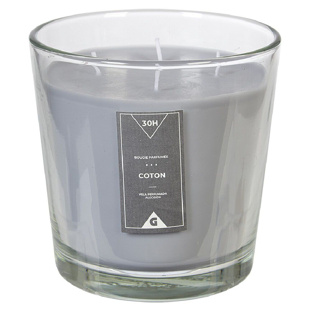 Bougie 4 mèches senteur coton gris dans verre transparent