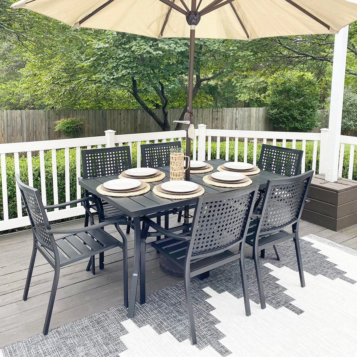 MAISON ARTS 7-Piece Patio Dining Set Metal E-coating & Stackable Patio Dining Chairs