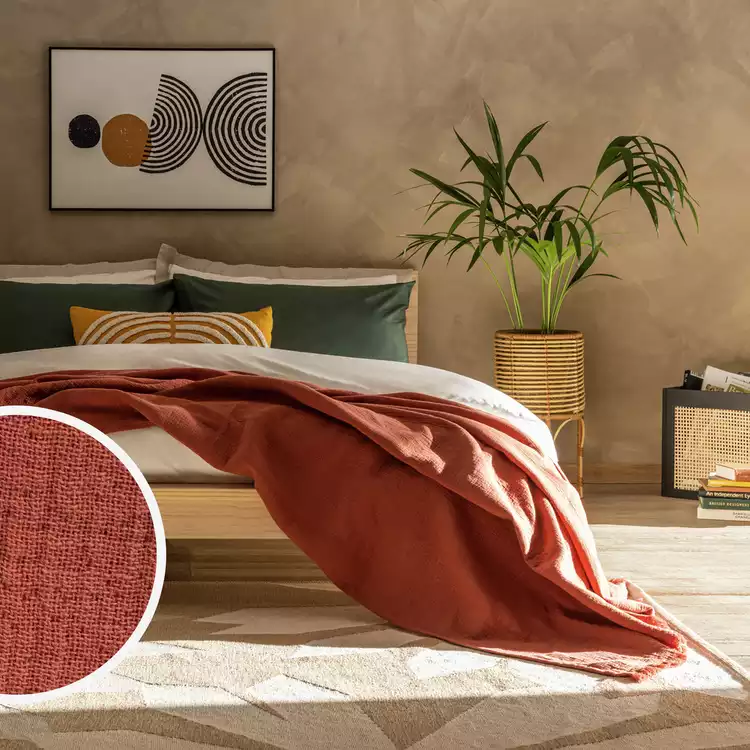 Habitat Cotton Plain Textured Throw - Terracotta - 150x200cm