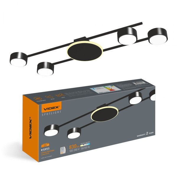 Lampa sufitowa czarna spotGX53 4xGX53x30W wym: 3,6x70,2x18,9 cm Videx
