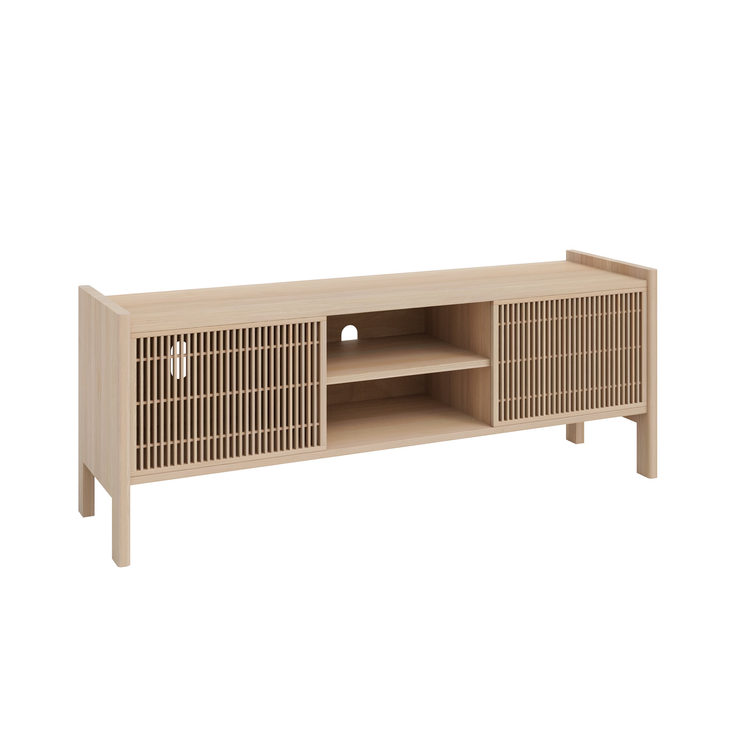 Naan Furniture TV-meubel Tarida vinyl - Massief natuurlijk hout - ongelakt - 151.2 cm