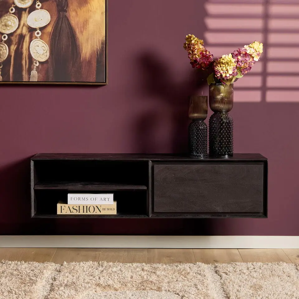 Tv-meubel Zwevend Zwart Hout - 120x35x30cm - Ambiance