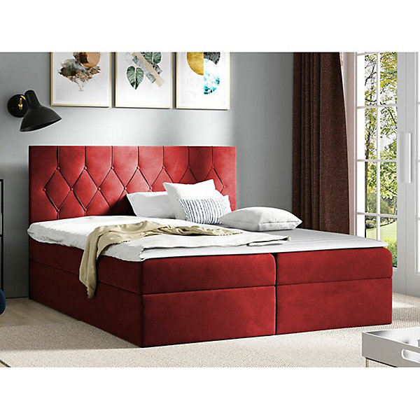 Lit continental Baltimore 159, Double, Rouge, Tissu, Disponible