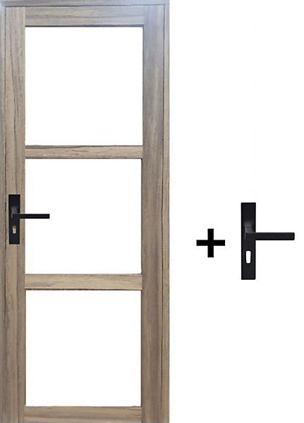 Bloc Porte Bois Frake Vitrage Transparent H204 X L73 Cm Côte Tableau P.droit, Poignee Gd Menuiseries
