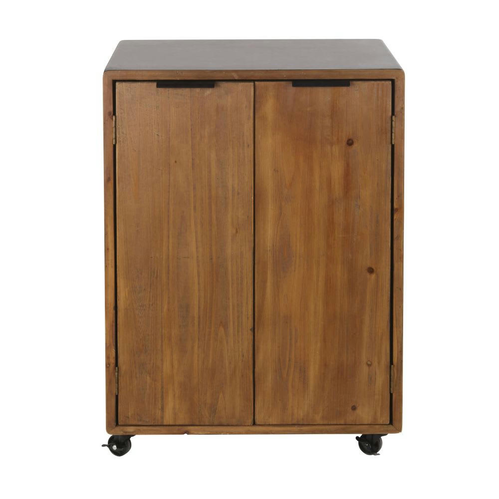 FILIPPO - Mini bar marron et noir à roulettes