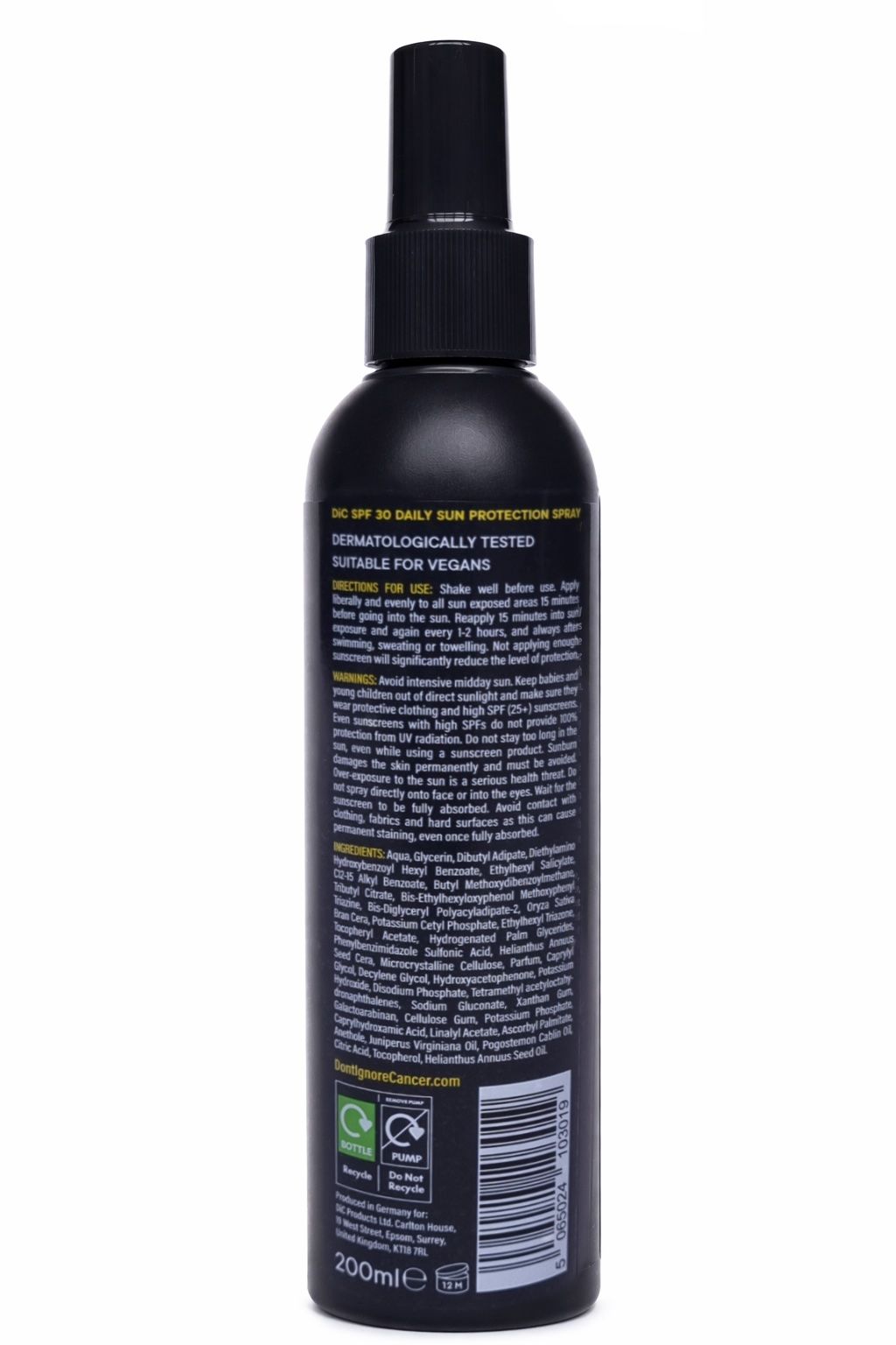 Don't Ignore Cancer Sunscreen SPF 30 200ml Daily Sun Protection Spray