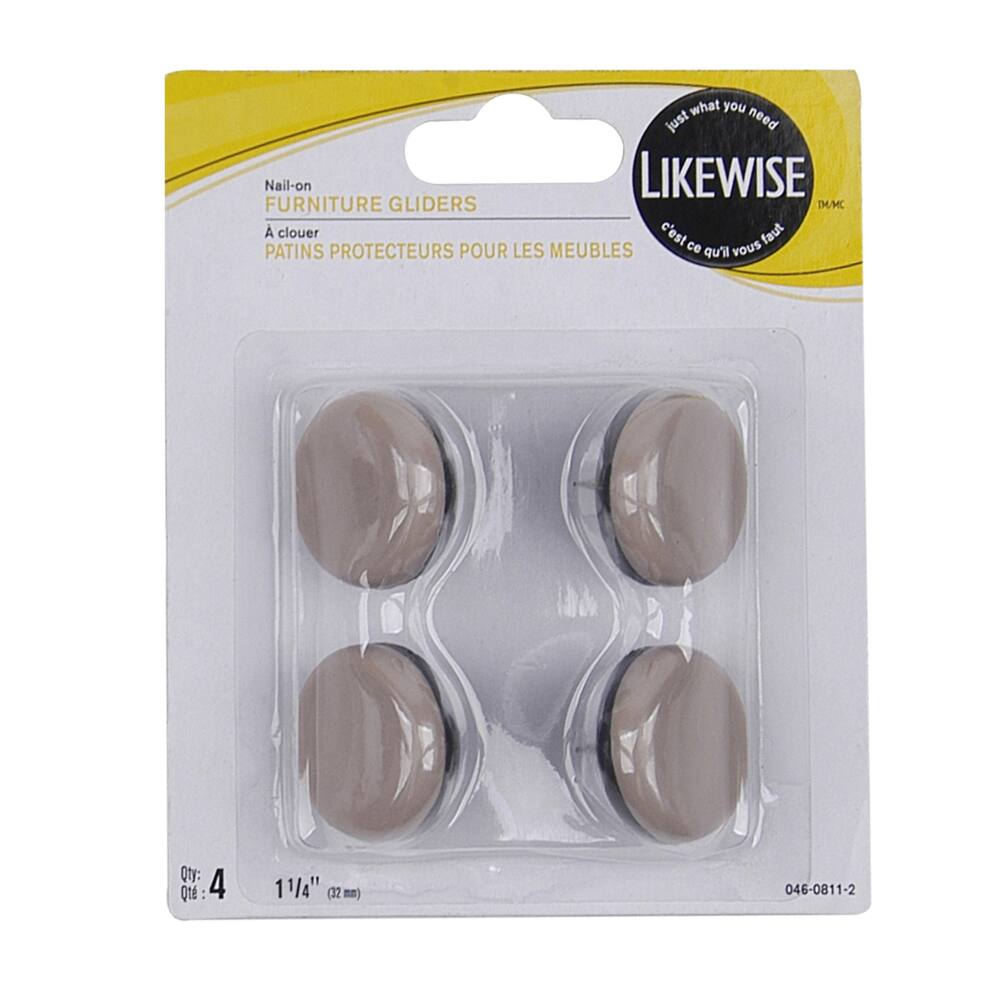 Certified Round Taupe Nail-On Furniture Gliders, For Carpet/Ceramic Tiles, 1-1/4-in, 4-pc