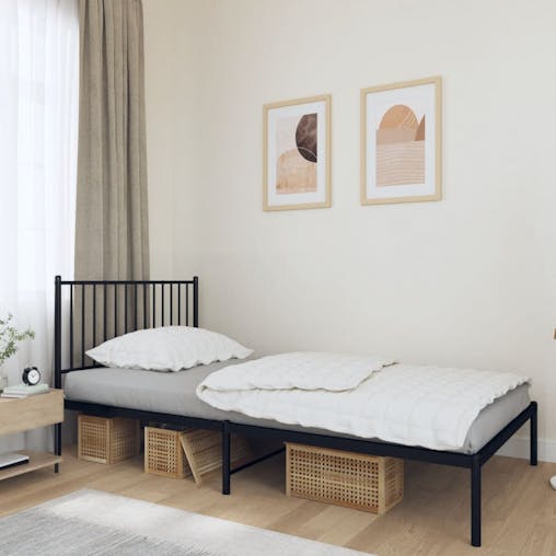 NNEVL Metal Bed Frame with Headboard Black 107x203 cm