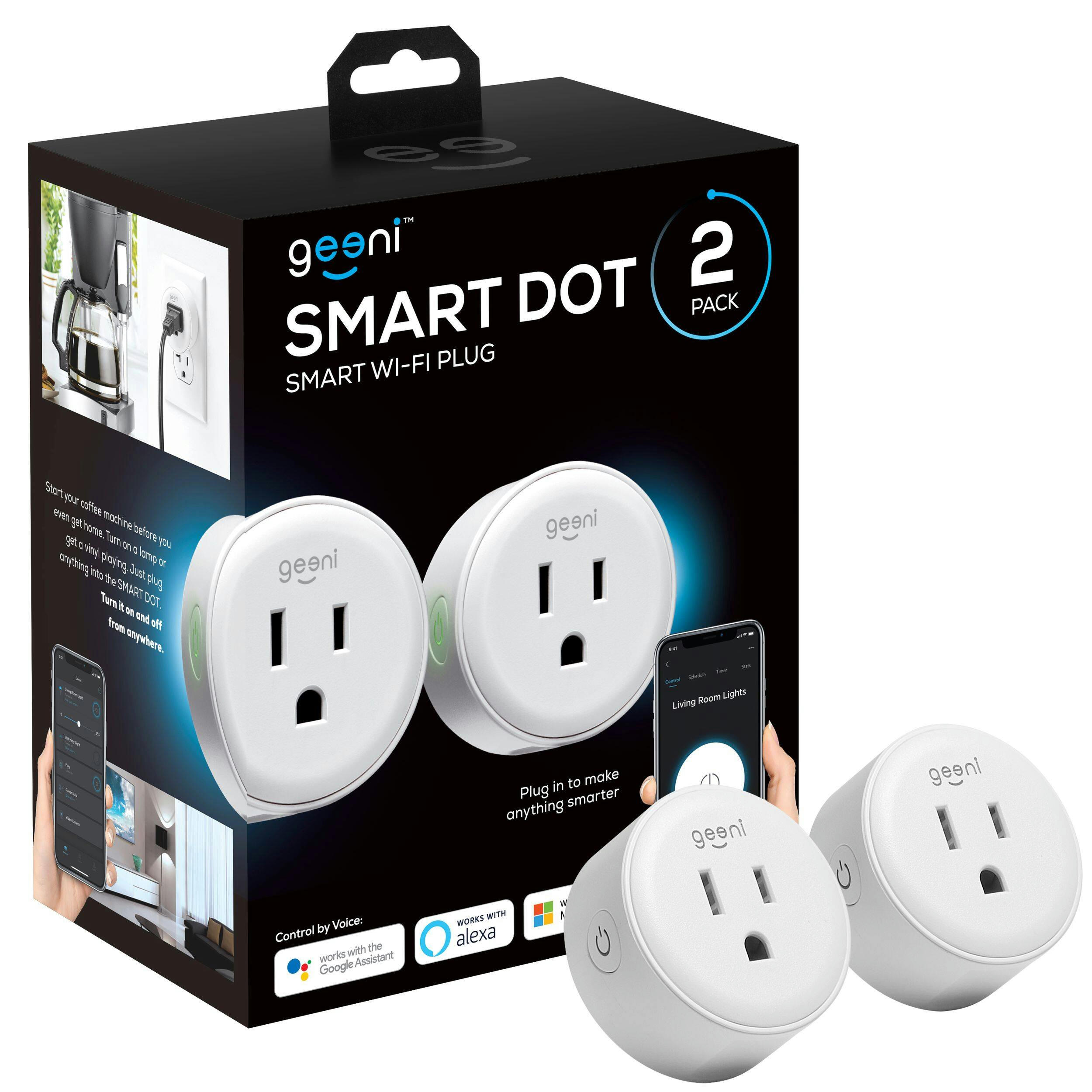 Geeni SPOT Smart Wifi Outlet Plug, 2-pk, Compatible with Alexa and Google Assistant, White