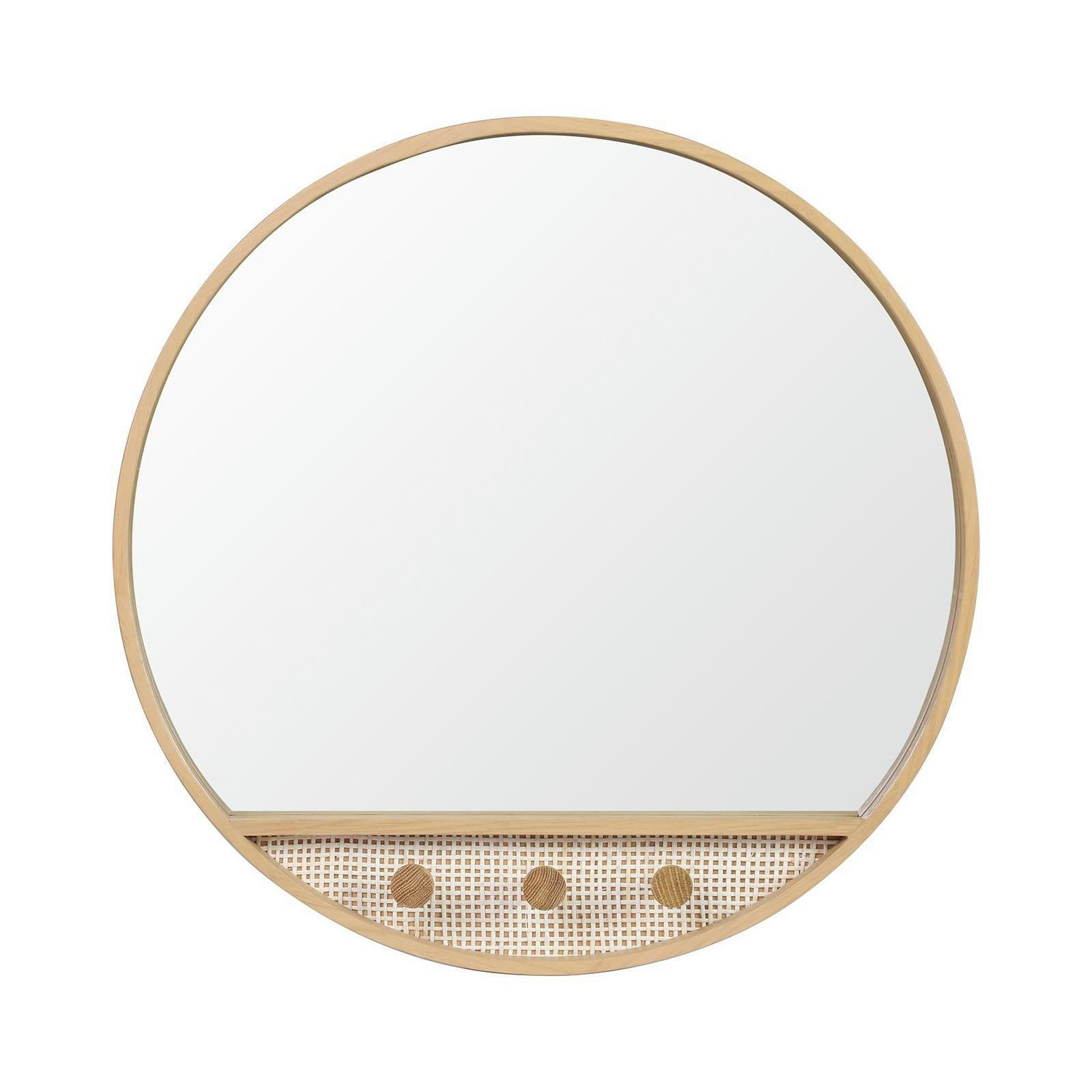 NESTO - Miroir rond chêne et cannage 60 cm