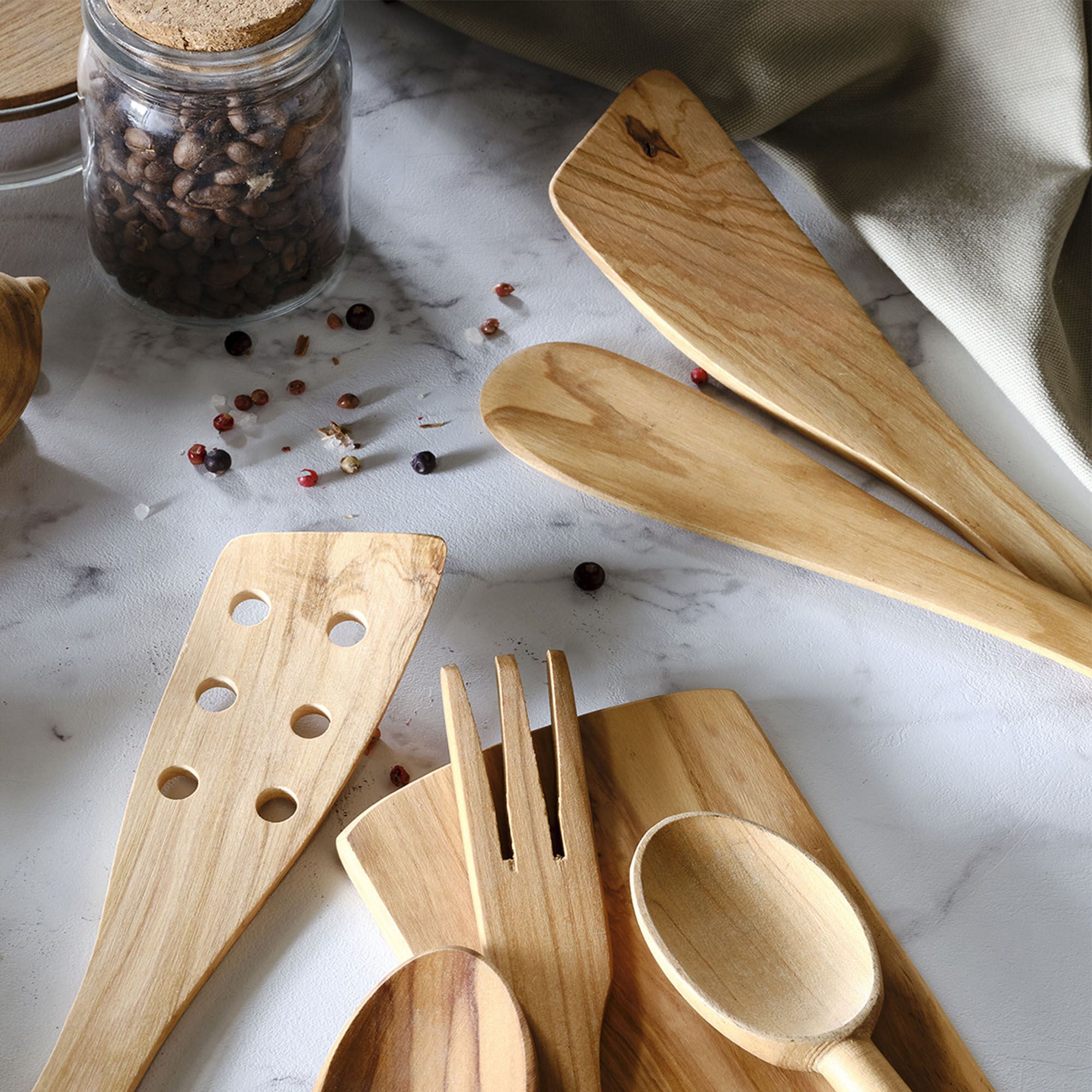 OLIVIA - Spatule galbée en bois d'olivier L30.5cm