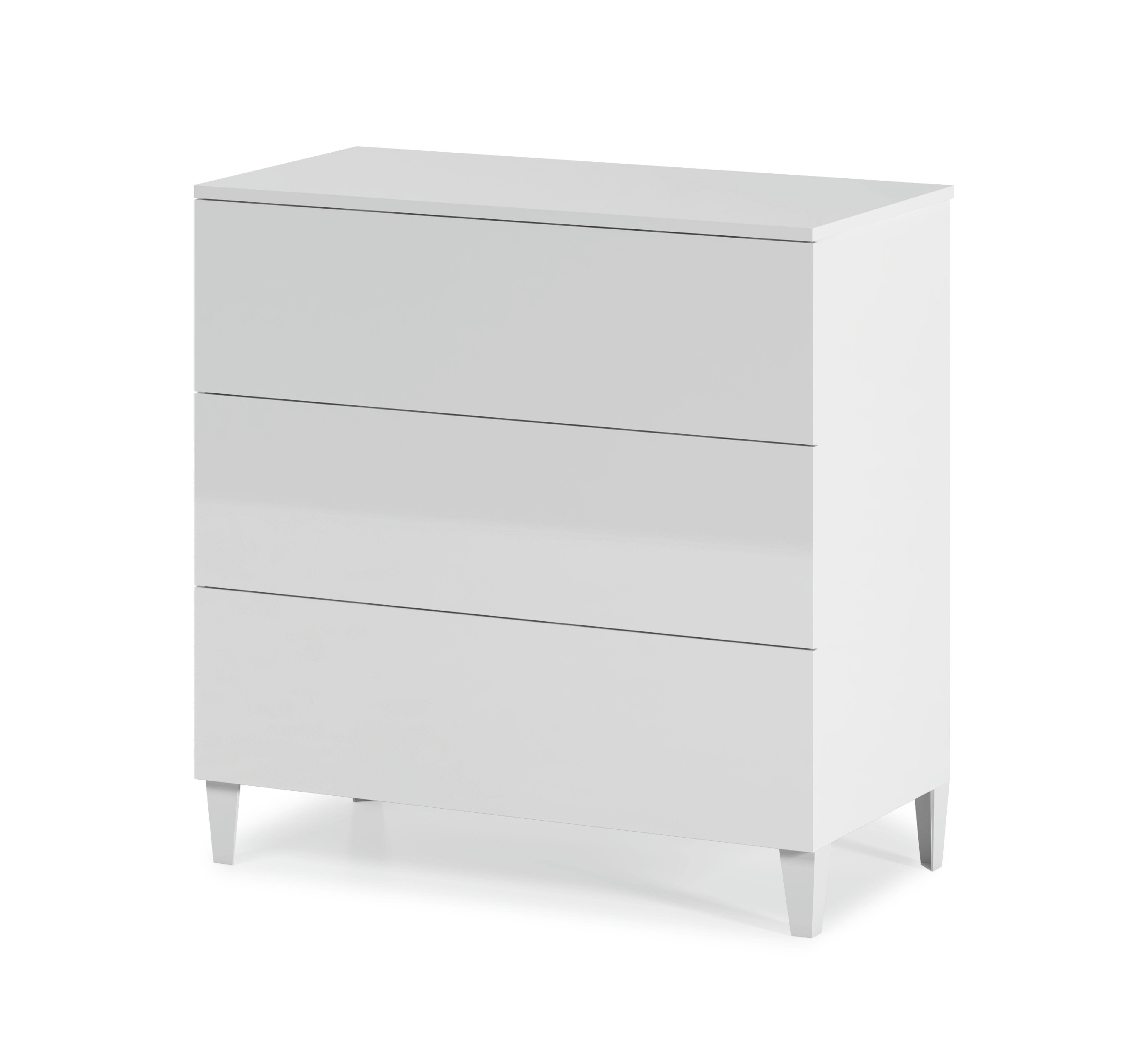 VERA - Commode 3 tiroirs couleur blanc brillant, longueur80 cm