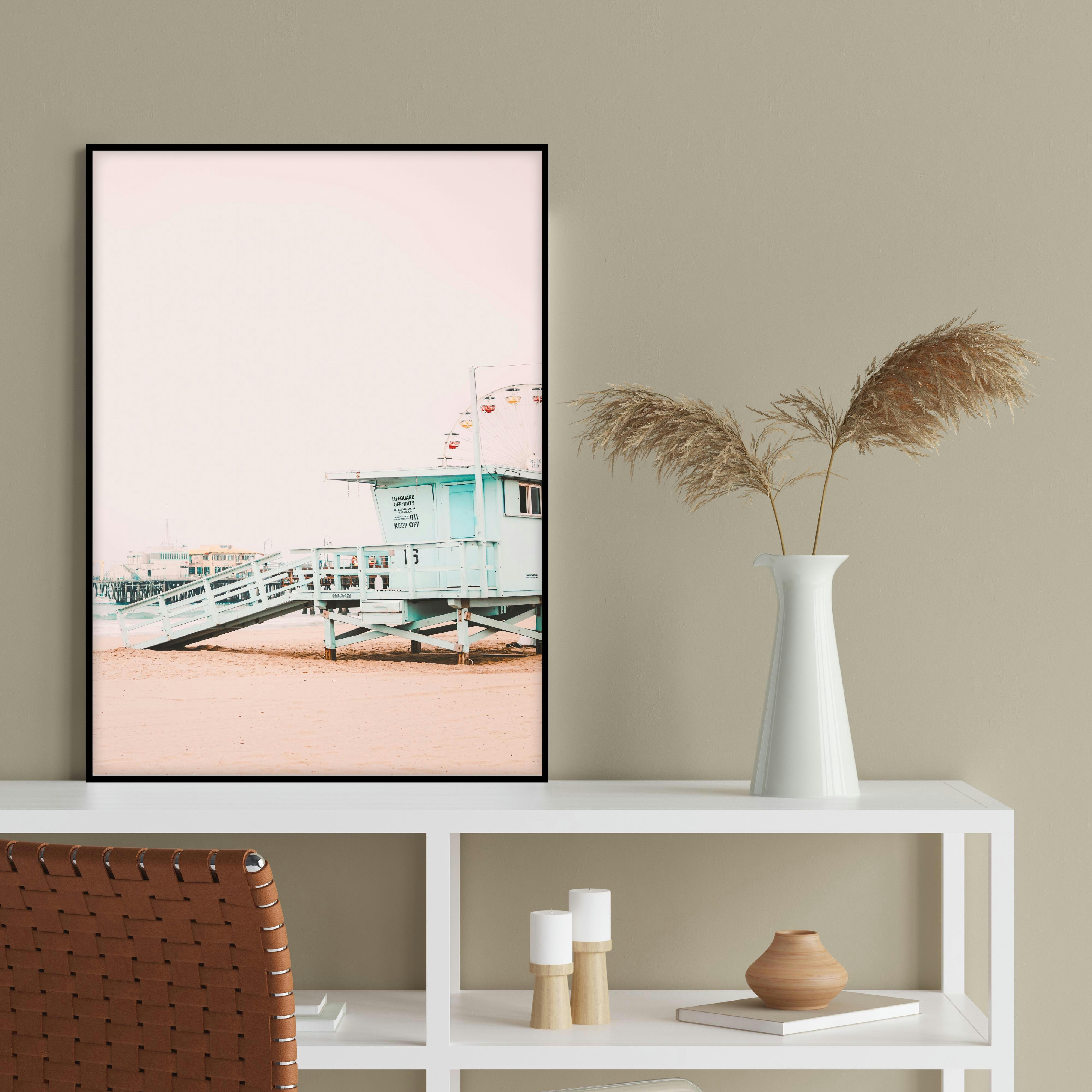 PLAYA - Affiche encadrée noire - Poste de secours, Californie - 50x70