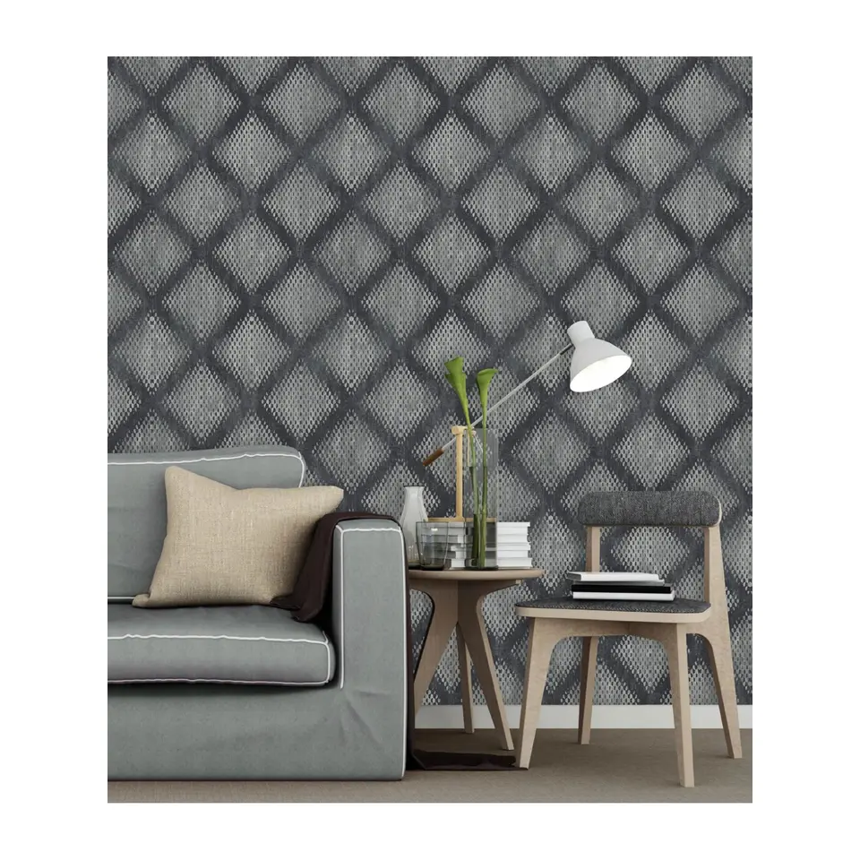 Dutch Wallcoverings - Hexagone ruit zwart/zilver - 0,53x10,05m